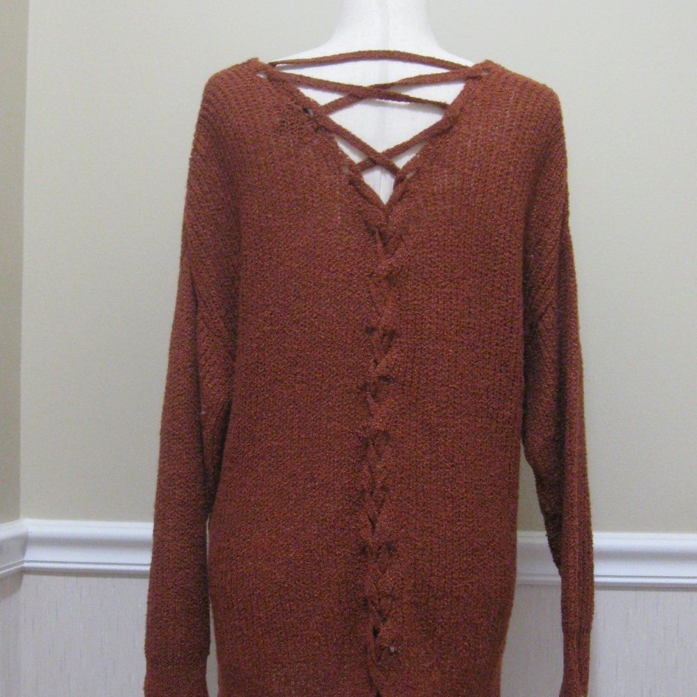 Loose Knit Slouchy Pullover Sweater Rear Lace-up Detail sz M